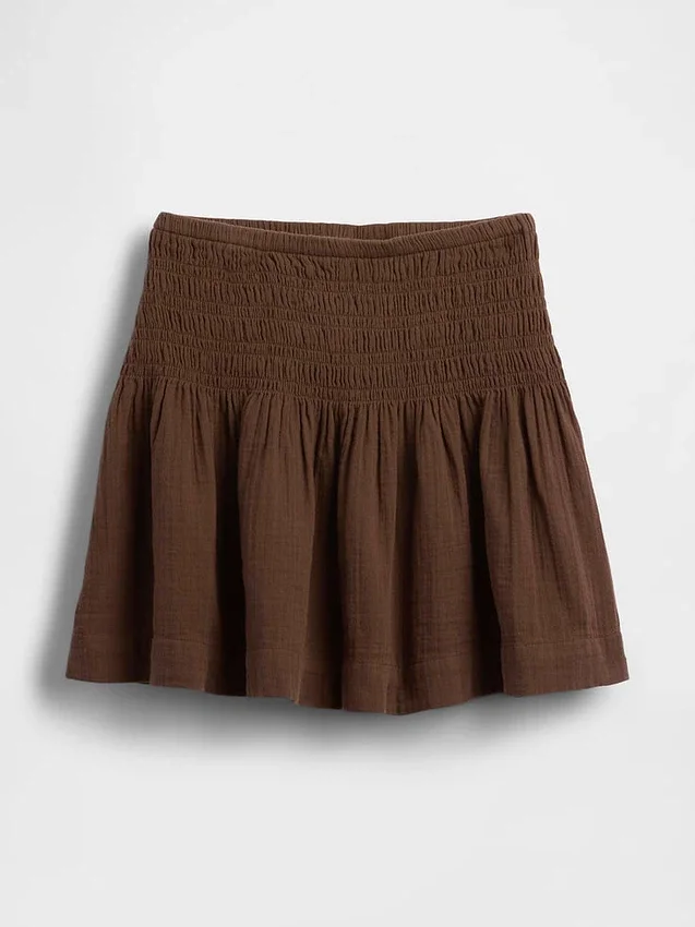 Faldita-pantalón mini de gasa de algodón con cintura fruncida