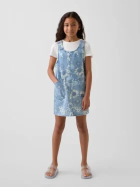 Faldón de mezclilla con estampado floral para niños