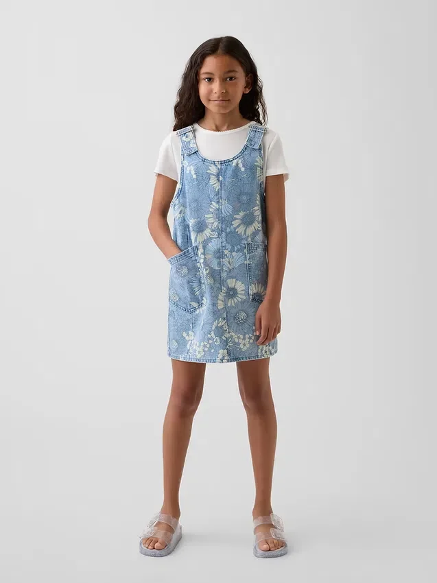 Faldón de mezclilla con estampado floral para niños