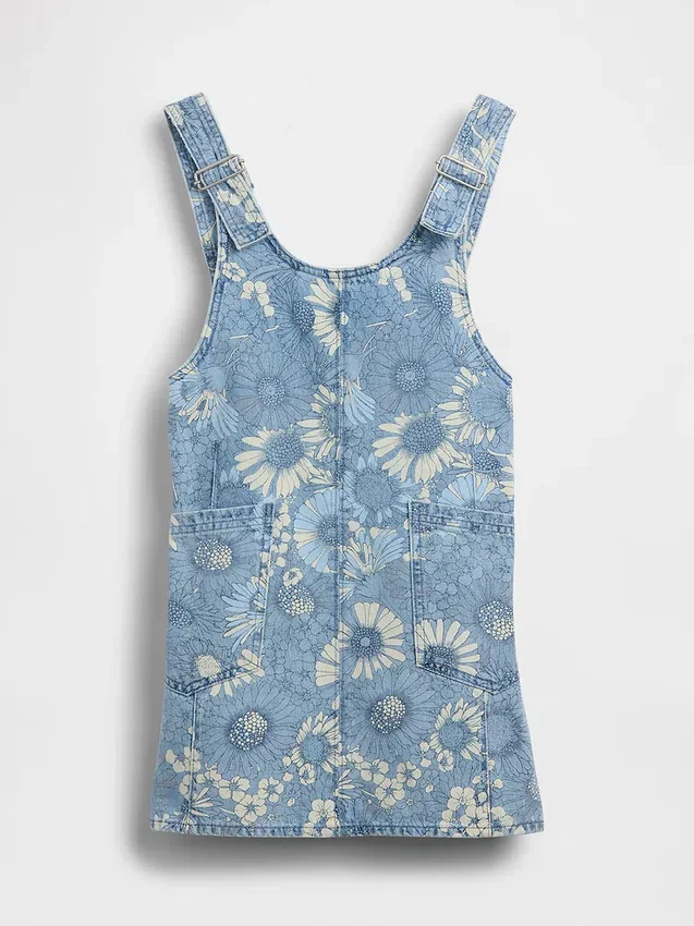Faldón de mezclilla con estampado floral para niños