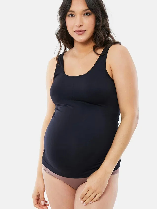 Ingrid and Isabel Basics: Camiseta sin costuras de apoyo para el abdomen premamá, paquete de 2