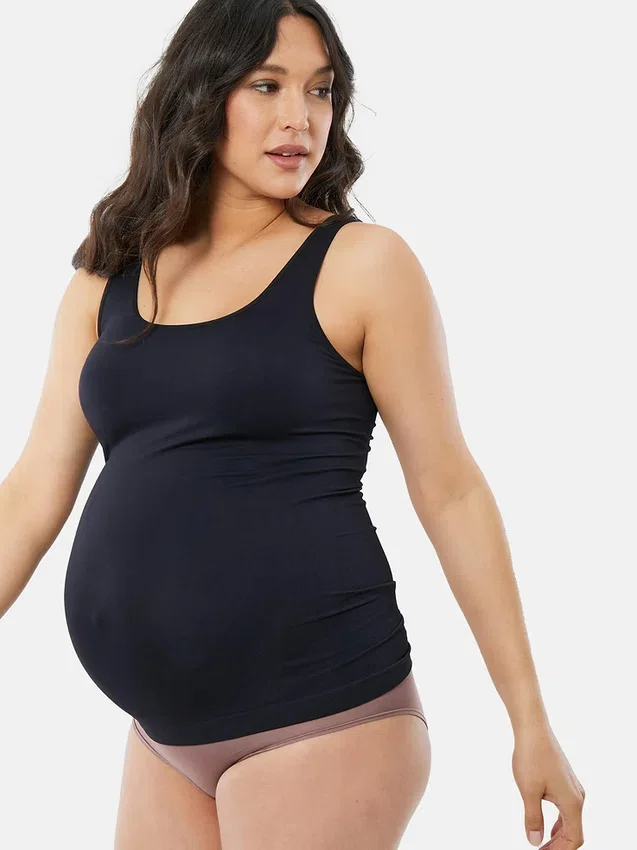 Ingrid and Isabel Basics: Camiseta sin costuras de apoyo para el abdomen premamá, paquete de 2