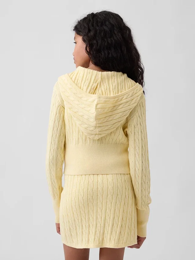 Jerséu con capucha y cremallera de punto trenzado para niños