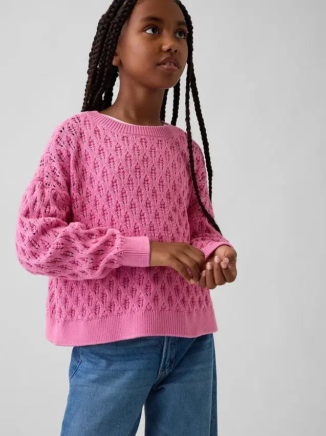 Jerséu de cuello redondo oversize de ganchillo para niños