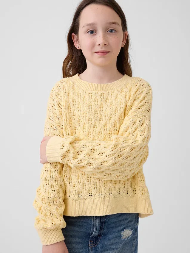 Jerséu de cuello redondo oversize de ganchillo para niños