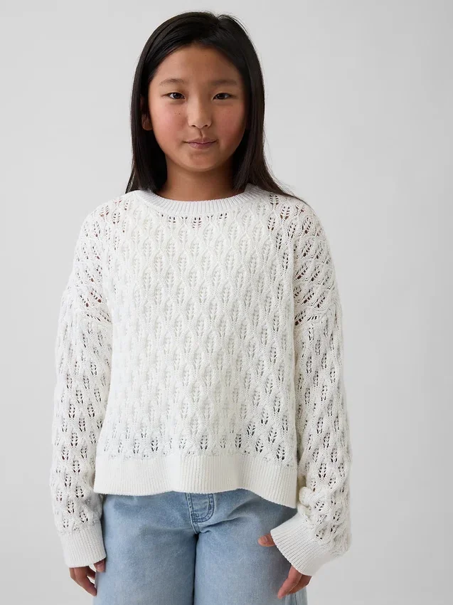 Jerséu de cuello redondo oversize de ganchillo para niños