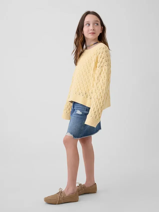 Jerséu de cuello redondo oversize de ganchillo para niños