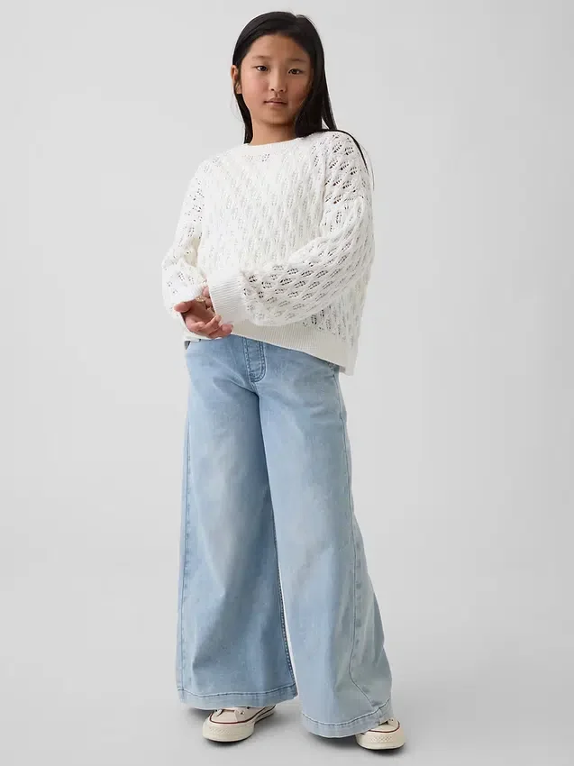 Jerséu de cuello redondo oversize de ganchillo para niños