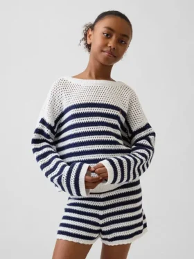 Jerséu infantil de ganchillo oversize a rayas