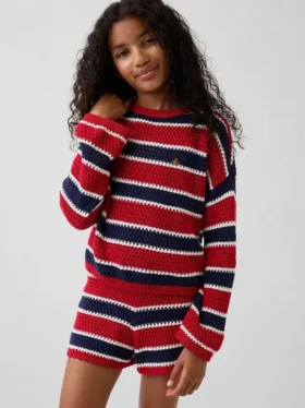 Jerséu infantil de ganchillo oversize a rayas