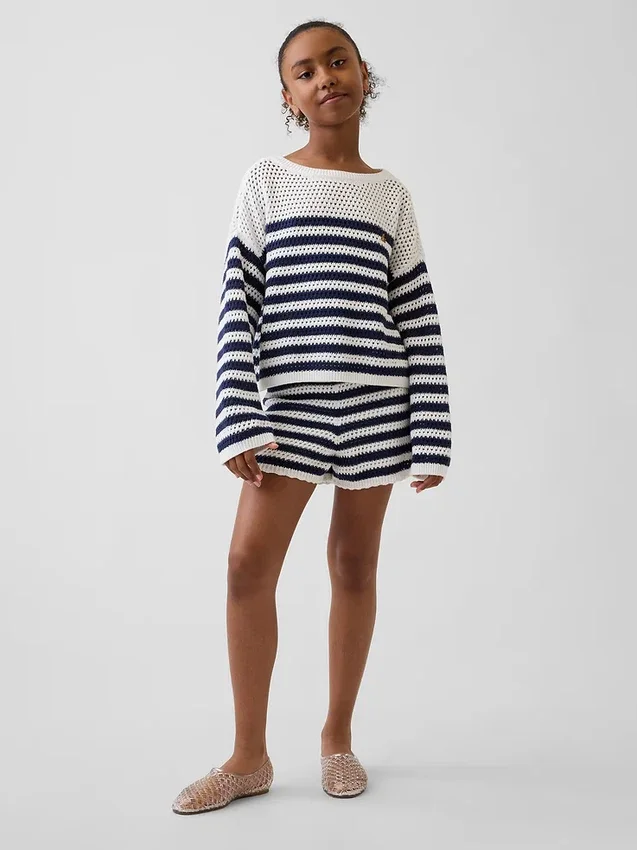 Jerséu infantil de ganchillo oversize a rayas