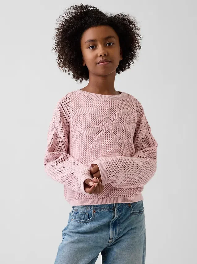 Jerséu infantil de ganchillo oversize con estampado