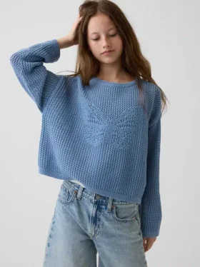 Jerséu infantil de ganchillo oversize con estampado