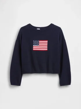 Jerséu infantil de ganchillo oversize con motivos americanos