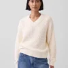 Jerséu oversize de cuello en V con punto Shaker, 100 % algodón