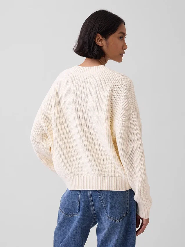 Jerséu oversize de cuello en V con punto Shaker, 100 % algodón