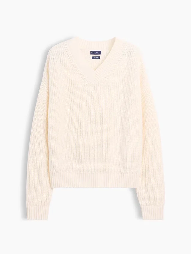 Jerséu oversize de cuello en V con punto Shaker, 100 % algodón