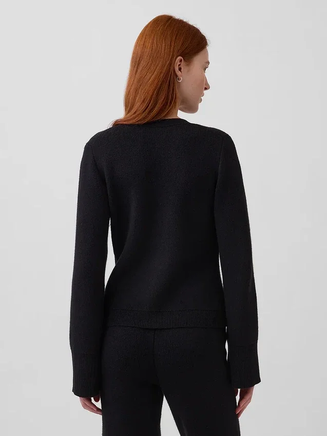 Jerséu tipo cárdigan holgado con cuello en V de mezcla de algodón