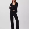 Pantalones de jerséu de talle bajo de mezcla de algodón con corte de bota