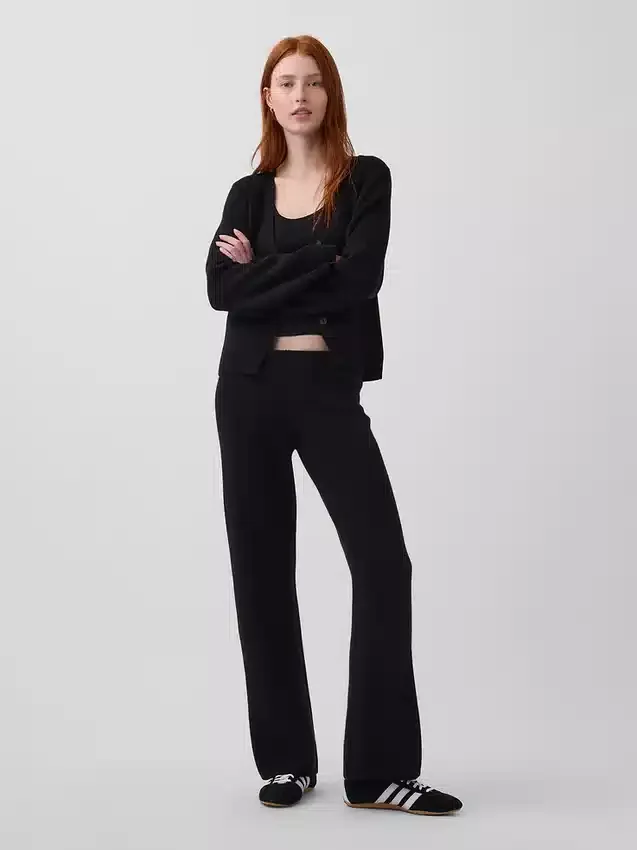 Pantalones de jerséu de talle bajo de mezcla de algodón con corte de bota
