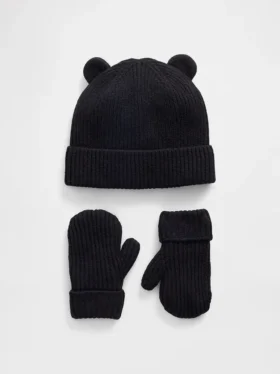 Juego de gorrito y mitones CashSoft con osito para bebés y niños pequeños