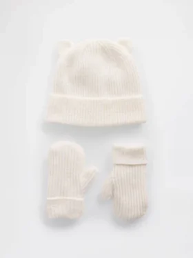 Juego de gorrito y mitones CashSoft con osito para bebés y niños pequeños