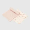 Juego de mantitas de bambú con conejito y onda rosa