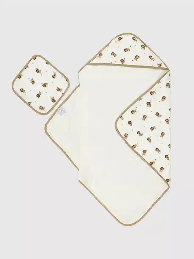 Juego de toalla con capucha de leoncito de bambú