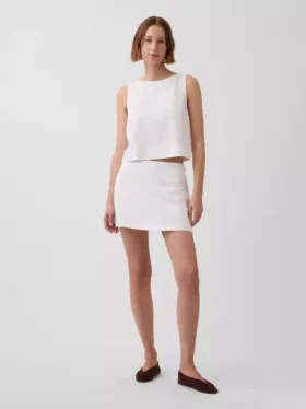 Mini falda-pantalón de mezcla de lino