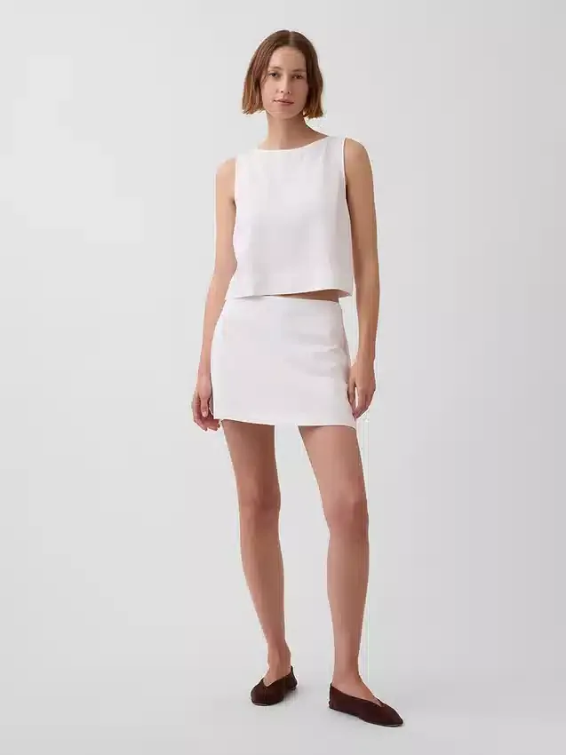 Mini falda-pantalón de mezcla de lino