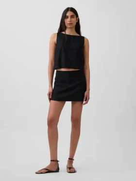 Mini falda-pantalón de mezcla de lino