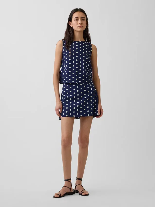 Mini falda-pantalón de mezcla de lino