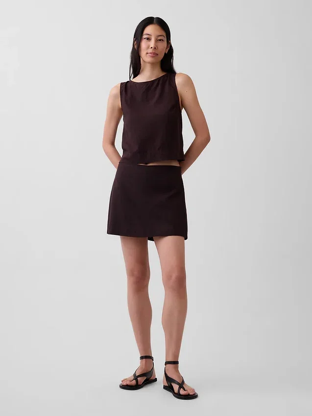 Mini falda-pantalón de mezcla de lino