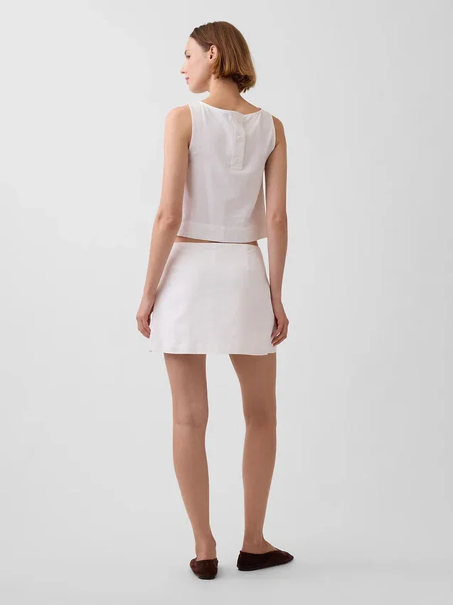 Mini falda-pantalón de mezcla de lino