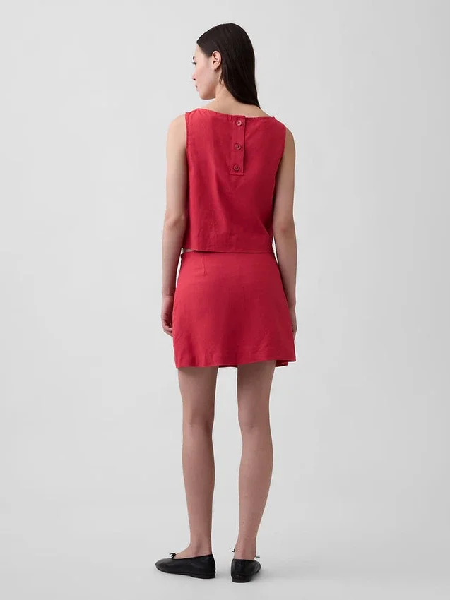 Mini falda-pantalón de mezcla de lino