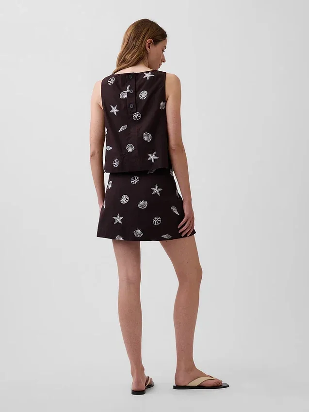 Mini falda-pantalón de mezcla de lino