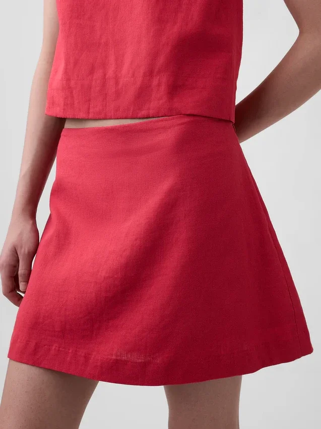 Mini falda-pantalón de mezcla de lino