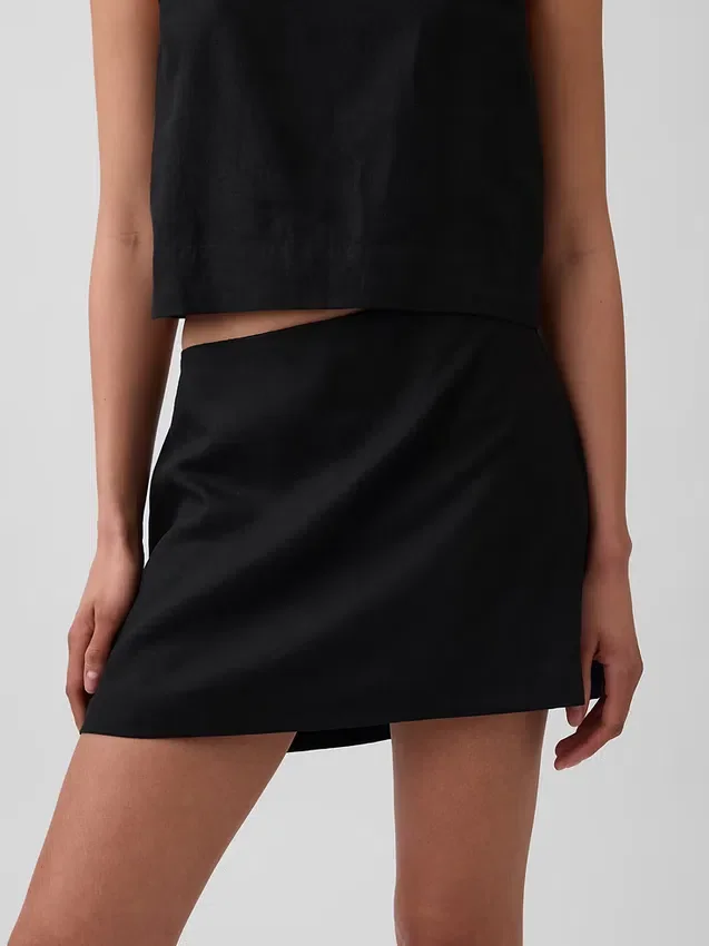 Mini falda-pantalón de mezcla de lino