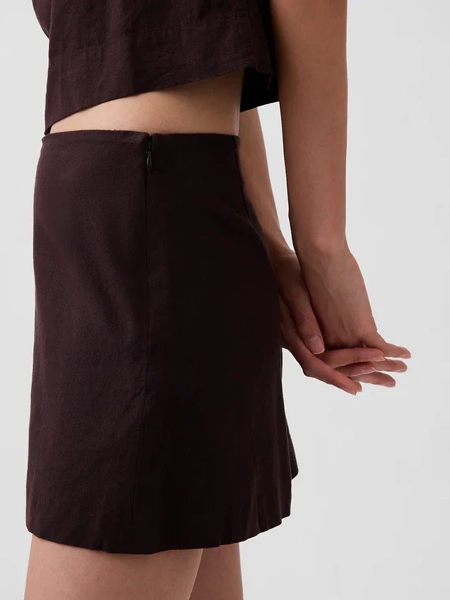 Mini falda-pantalón de mezcla de lino