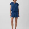 Mini falda-pantalón de mezclilla de gasa de algodón con cintura fruncida
