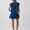 Mini falda-pantalón de mezclilla de gasa de algodón con cintura fruncida