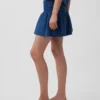 Mini falda-pantalón de mezclilla de gasa de algodón con cintura fruncida