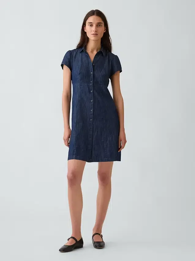 Mini vestido camisero con cintura imperio