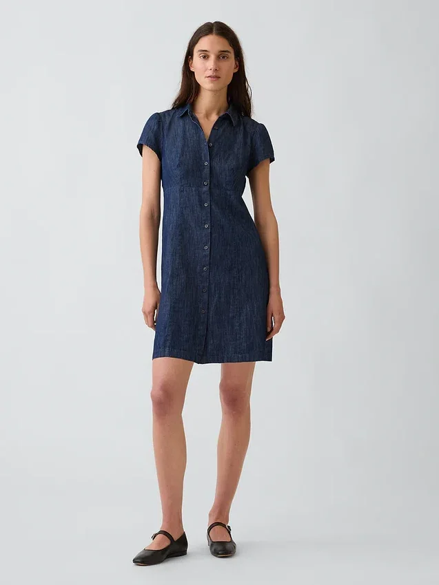 Mini vestido camisero con cintura imperio