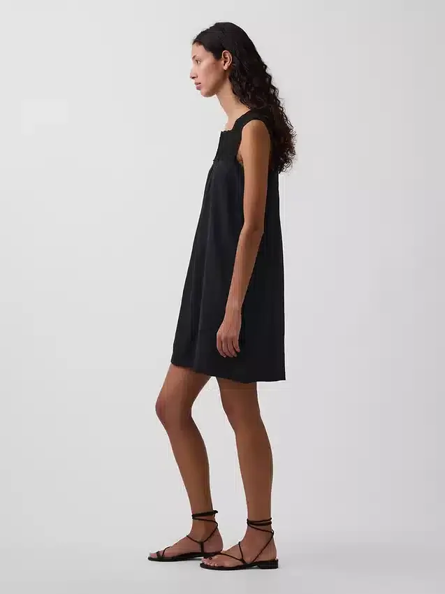 Mini vestido con canesú de crochet de mezcla de lino