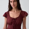 Mini vestido con cuello redondo y ribete de encaje