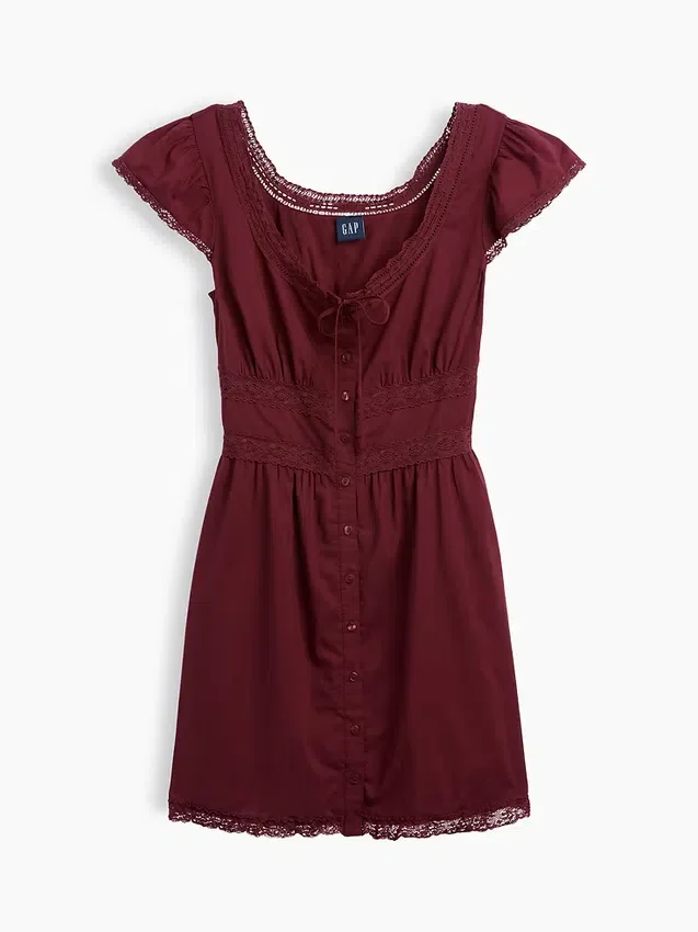 Mini vestido con cuello redondo y ribete de encaje