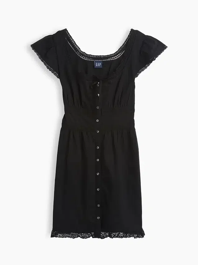 Mini vestido con cuello redondo y ribete de encaje