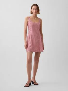 Mini vestido de cintura baja en mezcla de lino