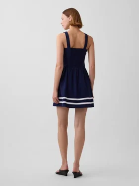 Mini vestido de cintura baja en mezcla de lino